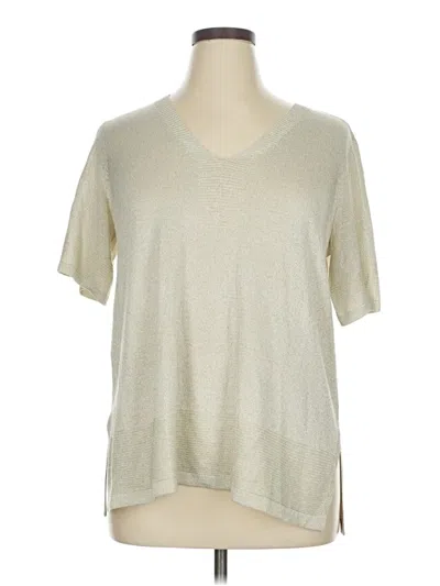 Pre-owned Jm Collection Short Sleeve Top Silver Metallic Pattern V Neck Tops