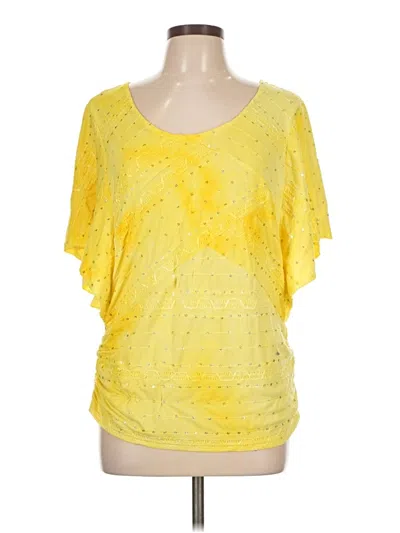 Pre-owned Jm Collection Short Sleeve Top Yellow Scoop Neck Tops