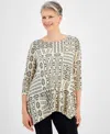 JM COLLECTION WOMEN'S 3/4 SLEEVE PRINTED JACQUARD TOP, CREATED FOR MACY'S