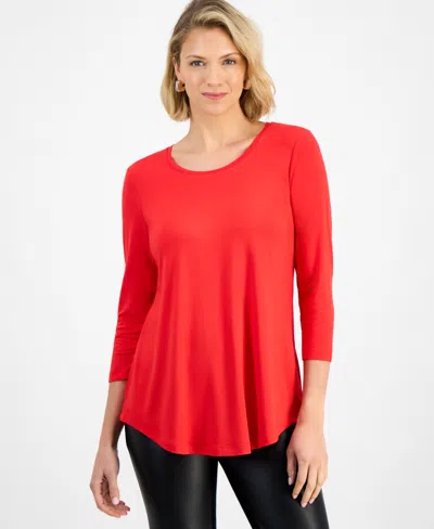 Jm Collection Women's 3/4-sleeve Scoop Neck Top, Created For Macy's In Red