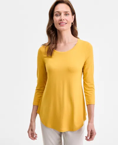 Jm Collection Women's 3/4-sleeve Scoop Neck Top, Created For Macy's In Yellow