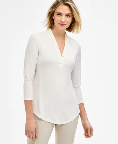 Jm Collection Women's 3/4 Sleeve V-neck Knit Top, Created For Macy's In White