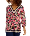 JM COLLECTION WOMEN'S 3/4 SLEEVE V-NECK TOP, CREATED FOR MACY'S