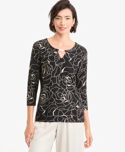 Jm Collection Women's 3/4-sleeve Keyhole Shine Party Top, Macy's Exclusive In Multi