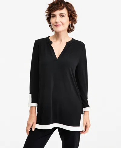Jm Collection Women's 3/4-sleeve Split Neck Tunic, Macy's Exclusive In Black