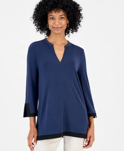 Jm Collection Women's 3/4-sleeve Split Neck Tunic, Macy's Exclusive In Blue