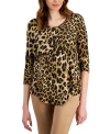 JM COLLECTION WOMEN'S ANIMAL-PRINT 3/4-SLEEVE TOP, CREATED FOR MACY'S