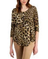 Jm Collection Women's Animal-print 3/4-sleeve Top, Created For Macy's In Cheetah Zoo