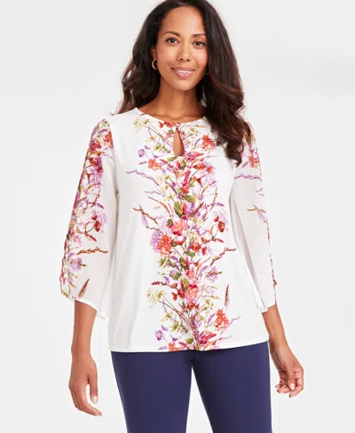 Jm Collection Women's Autumn Foil 3/4-sleeve Top, Created For Macy's In Neo Natural