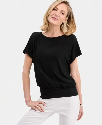 Jm Collection Women's Banded-hem Short-sleeve Knit Top, Macy's Exclusive In Black