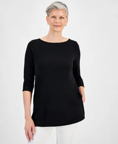 Jm Collection Women's Boat-neck 3/4-sleeve Top, Created For Macy's In Deep Black