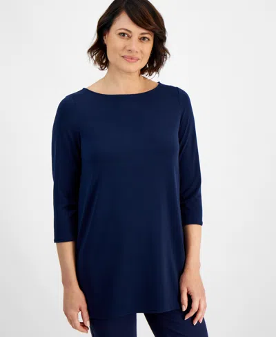 Jm Collection Women's Boat-neck 3/4-sleeve Top, Created For Macy's In Intrepid Blue