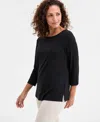 Jm Collection Women's Mock-neck 3/4-sleeve Top, Macy's Exclusive In Black