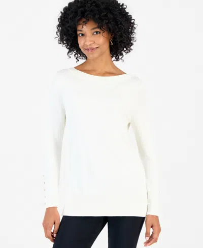 Jm Collection Women's Boat Neck Long-sleeve Sweater, Macy's Exclusive In Bright Ivory