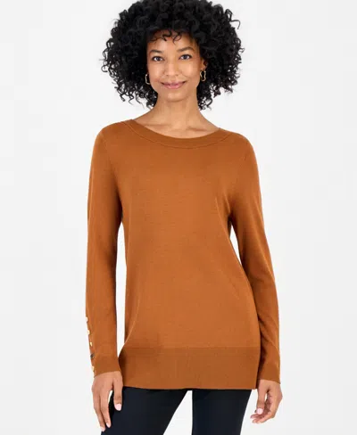 Jm Collection Women's Boat Neck Long-sleeve Sweater, Macy's Exclusive In Cinnamon Spice
