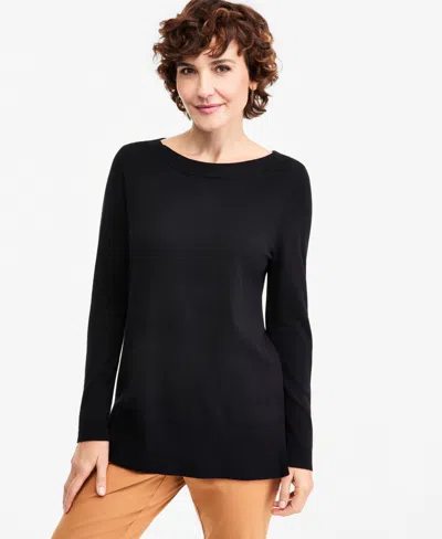 Jm Collection Women's Boat Neck Long-sleeve Sweater, Macy's Exclusive In Deep Black