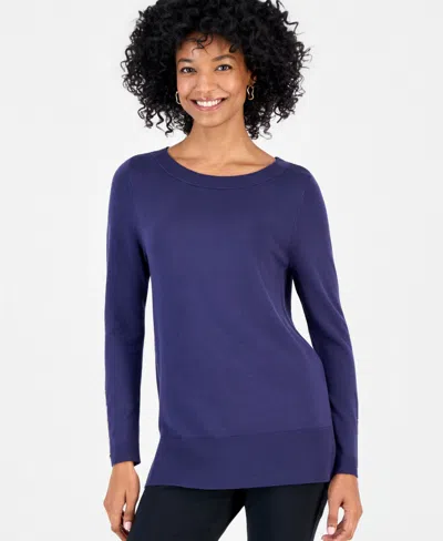 Jm Collection Women's Boat Neck Long-sleeve Sweater, Macy's Exclusive In Intrepid Blue