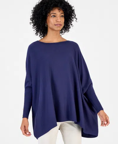 Jm Collection Women's Boatneck Poncho Sweater, Macy's Exclusive In Blue