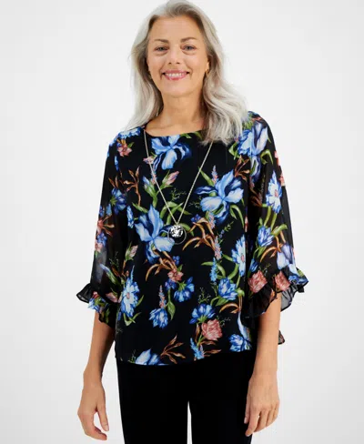 Jm Collection Women's Botanical Whisp Scoop-neck Blouse, Created For ...