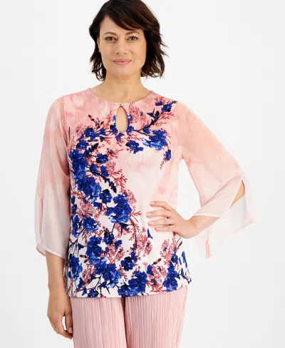 Jm Collection Women's Printed Chiffon-sleeve Top, Created For Macy's In ...