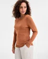 Jm Collection Women's Button-sleeve Crewneck Sweater, Created For Macy's In Brown