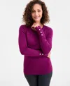 Jm Collection Women's Button-sleeve Crewneck Sweater, Created For Macy's In Purple