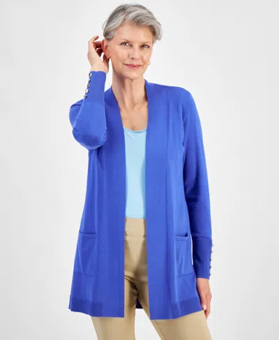 Jm Collection Women's Button-sleeve Flyaway Cardigan, Created For Macy's In Demure Blue