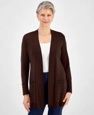 Jm Collection Women's Button-sleeve Flyaway Cardigan, Created For Macy's In Firewood
