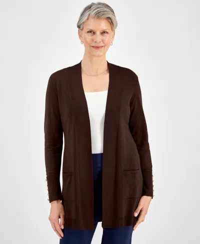 Jm Collection Women's Button-sleeve Flyaway Cardigan, Xs-4x, Created For Macy's In Firewood Fw