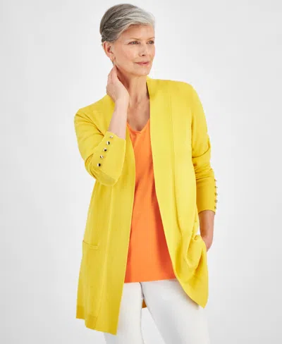 Jm Collection Women's Button-sleeve Flyaway Cardigan, Created For Macy's In Lemon Wedge