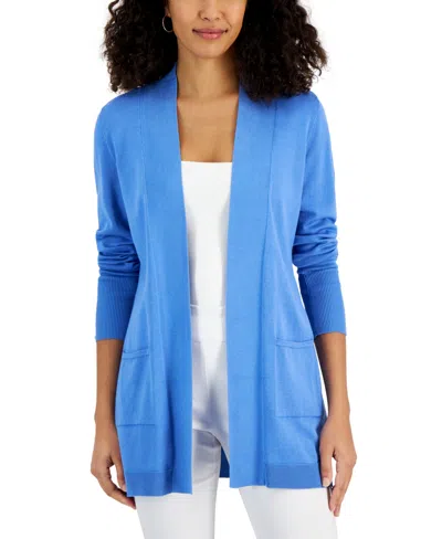 Jm Collection Petite Open-front Button-cuff Cardigan, Created For Macy's In Watery Blue