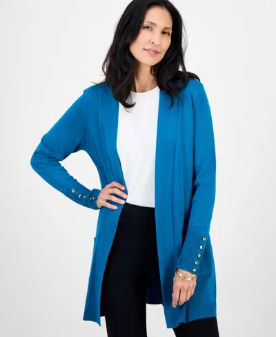 Jm Collection Women's Button-sleeve Flyaway Cardigan Sweater In Blue