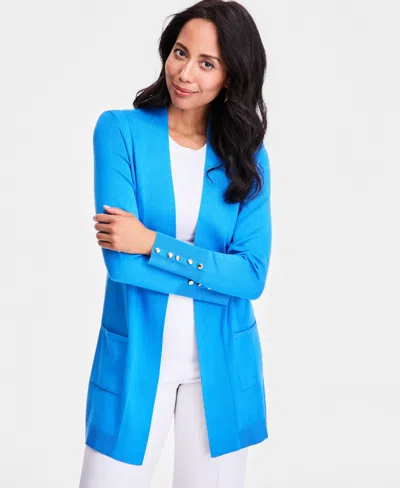 Jm Collection Women's Button-sleeve Flyaway Cardigan Sweater In Blue