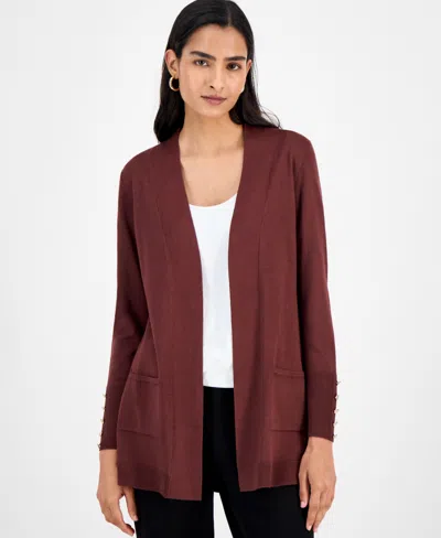 Jm Collection Women's Button-sleeve Flyaway Cardigan Sweater In Burgundy