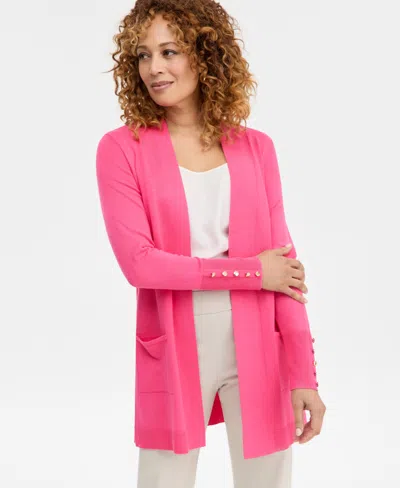 Jm Collection Women's Button-sleeve Flyaway Cardigan Sweater In Pink