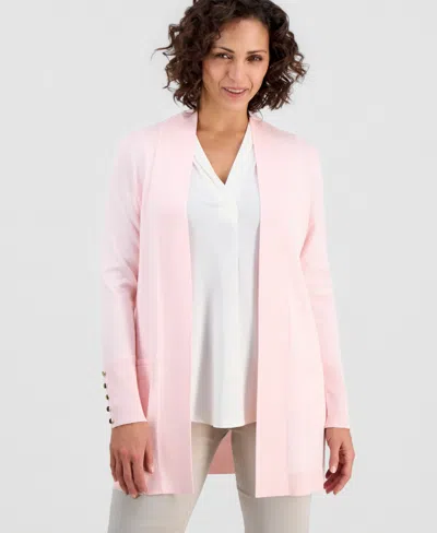 Jm Collection Women's Button-sleeve Flyaway Cardigan Sweater In Pink