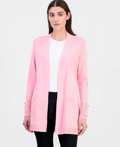 Jm Collection Women's Button-sleeve Flyaway Cardigan Sweater In Pink