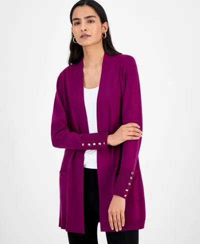 Jm Collection Women's Button-sleeve Flyaway Cardigan Sweater In Purple