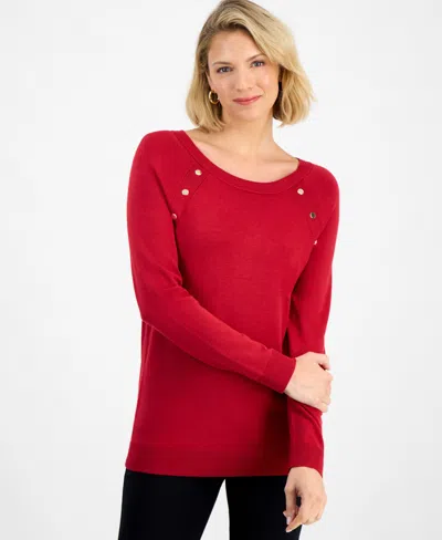 Jm Collection Women's Button-trim Sweater, Macy's Exclusive In Red