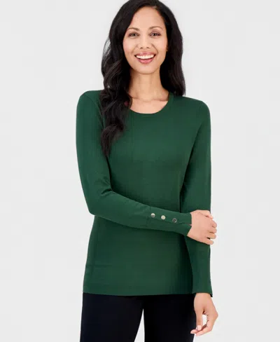 Jm Collection Women's Button-sleeve Crewneck Sweater, Created For Macy's In Monteverde