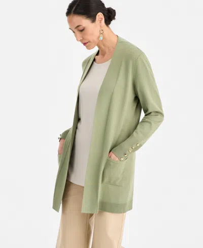 Jm Collection Women's Button-sleeve Flyaway Cardigan Sweater In Green