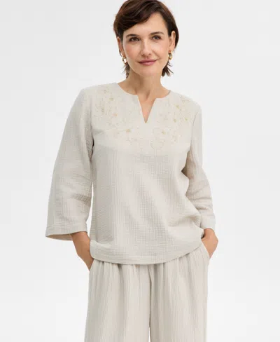 Jm Collection Women's Cotton Beaded Gauze Top, Macy's Exclusive In Animal Print