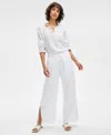 Jm Collection Women's Side-slit Wide-leg Drawstring Pants, Exclusively At Macy's In Bright White