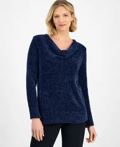 Jm Collection Women's Cowl-neck Chenille Sweater, Macy's Exclusive In Blue