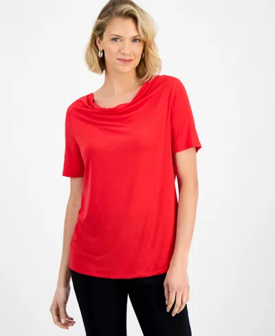 Jm Collection Women's Cowl-neck Short-sleeve Top, Macy's Exclusive In Red
