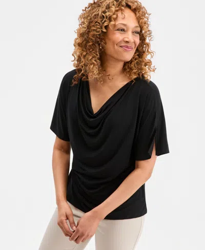 Jm Collection Women's Cowlneck Dolman-sleeve Top, Macy's Exclusive In Black