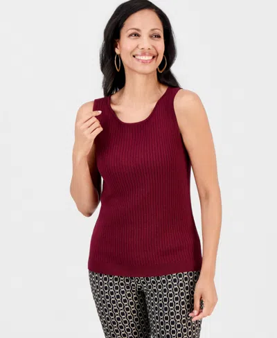 Jm Collection Women's Crewneck Pointelle Sweater Tank Top, Macy's Exclusive In Burgundy
