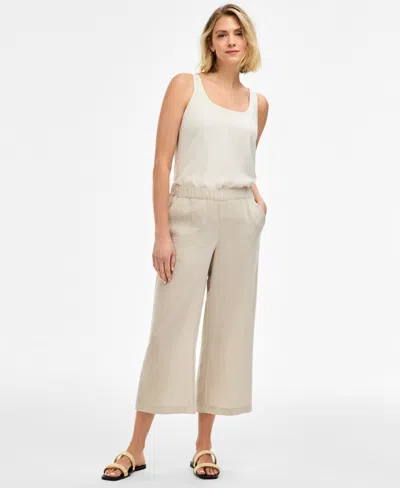 Jm Collection Women's Crinkled Cropped Pull-on Pants, Macy's Exclusive In Neutral