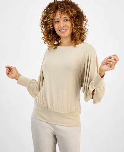 Jm Collection Women's Dolman-sleeve Draped Boatneck Top In Neutral