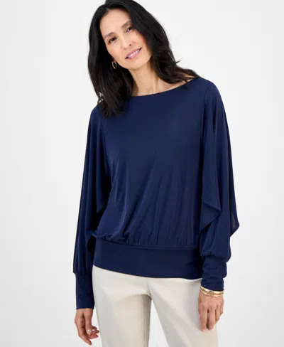 Jm Collection Women's Dolman-sleeve Draped Boatneck Top In Blue